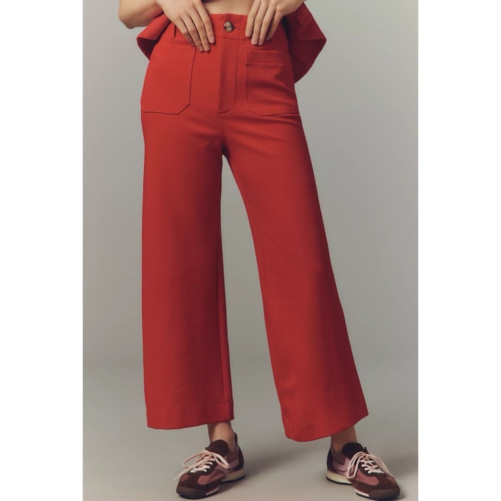 Nwt Anthropologie The Colette Knit Crop Wide-Leg Pants Red 29